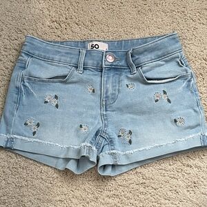SO Light Blue Denim Shorts with Floral Design